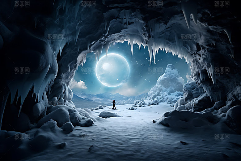 冰洞洞穴冰雪摄影图
