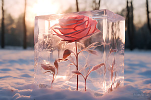 冰冻鲜花清新花朵摄影图