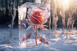 冰冻鲜花创意清新摄影图