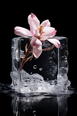 冰冻鲜花浪漫标本摄影图