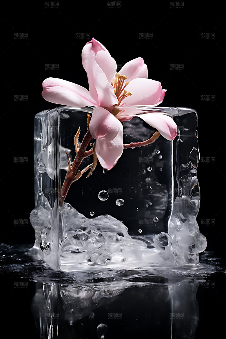 冰冻鲜花浪漫标本摄影图