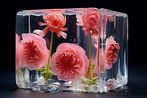 冰冻鲜花创意花朵摄影图