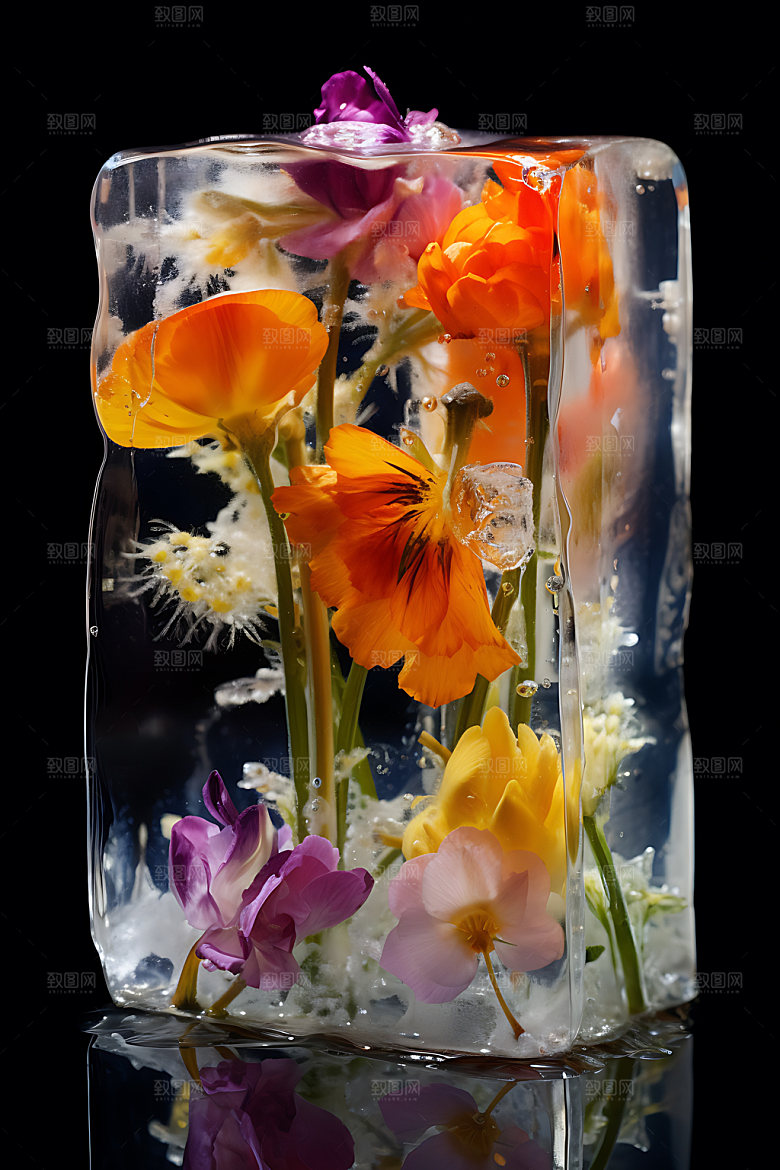 冰冻鲜花清新浪漫摄影图