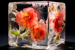 冰冻鲜花创意花朵摄影图