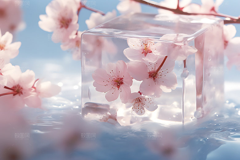 冰冻鲜花花朵浪漫摄影图