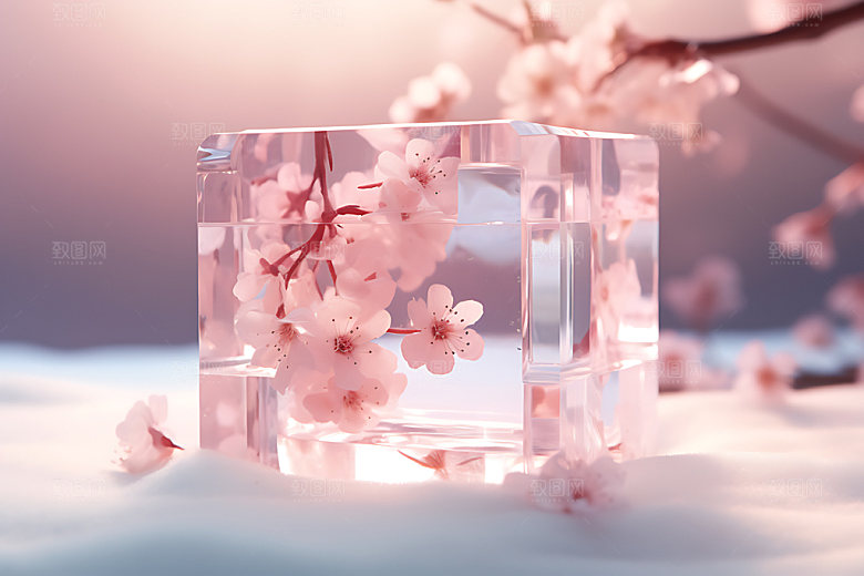 冰冻鲜花冰块清新摄影图