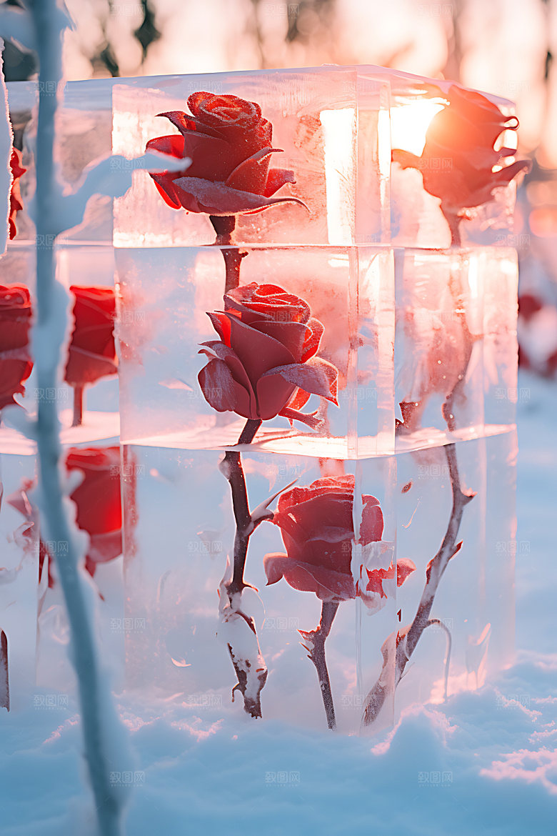 冰冻鲜花浪漫创意摄影图