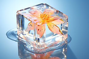 冰冻鲜花标本清新摄影图