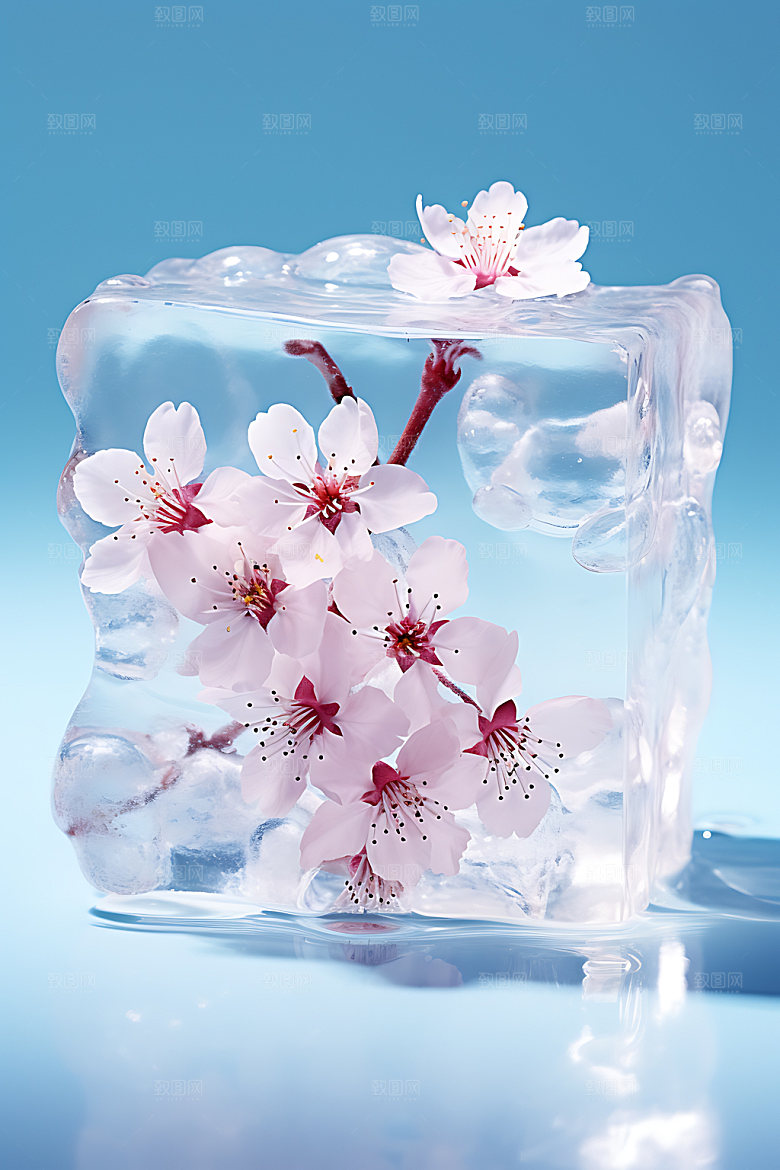 冰冻鲜花浪漫唯美摄影图