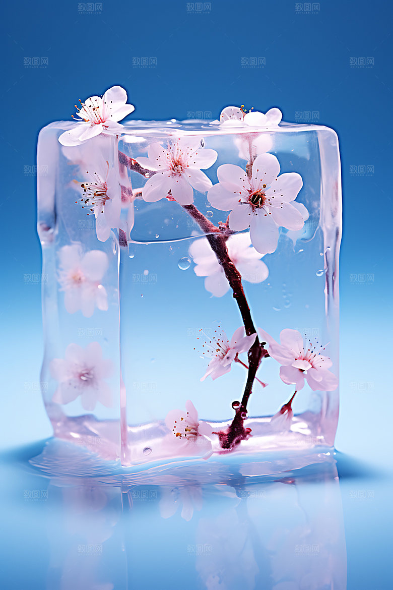 冰冻鲜花唯美创意摄影图