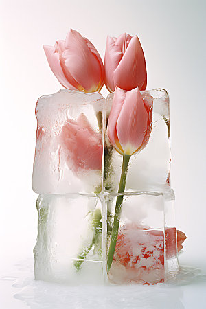 冰冻鲜花浪漫植物摄影图