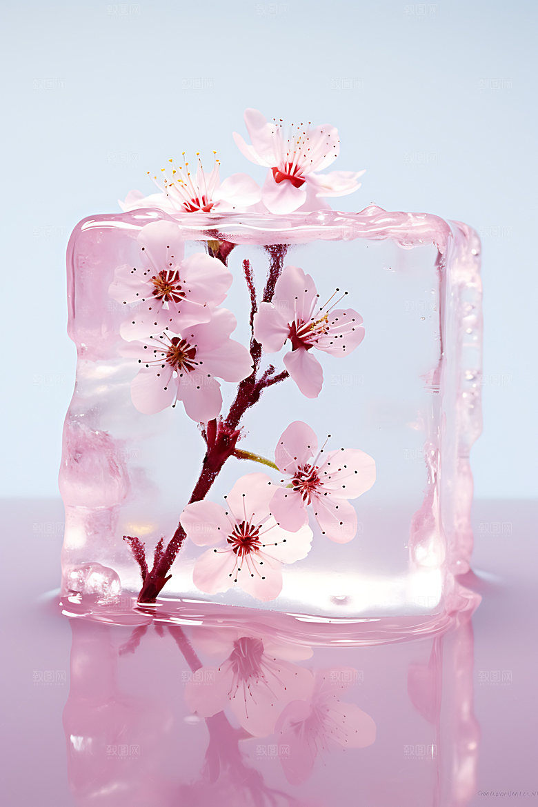 冰冻鲜花浪漫创意摄影图