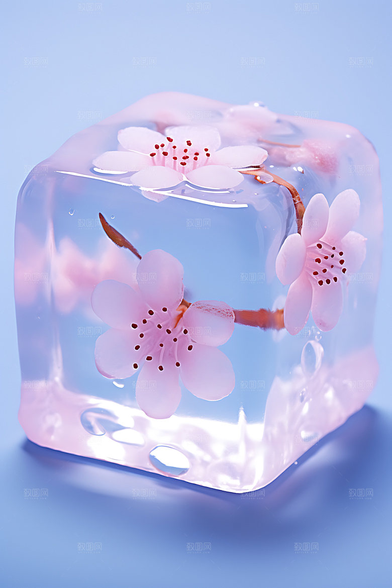 冰冻鲜花清新创意摄影图