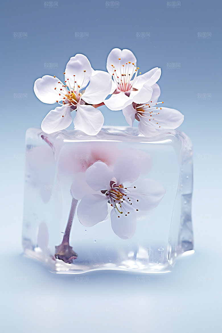 冰冻鲜花标本唯美摄影图