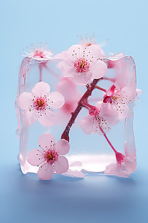 冰冻鲜花花朵创意摄影图