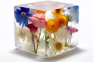 冰冻鲜花标本花朵摄影图
