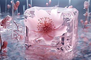 冰冻鲜花花朵浪漫摄影图