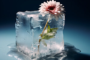 冰冻鲜花植物花朵摄影图
