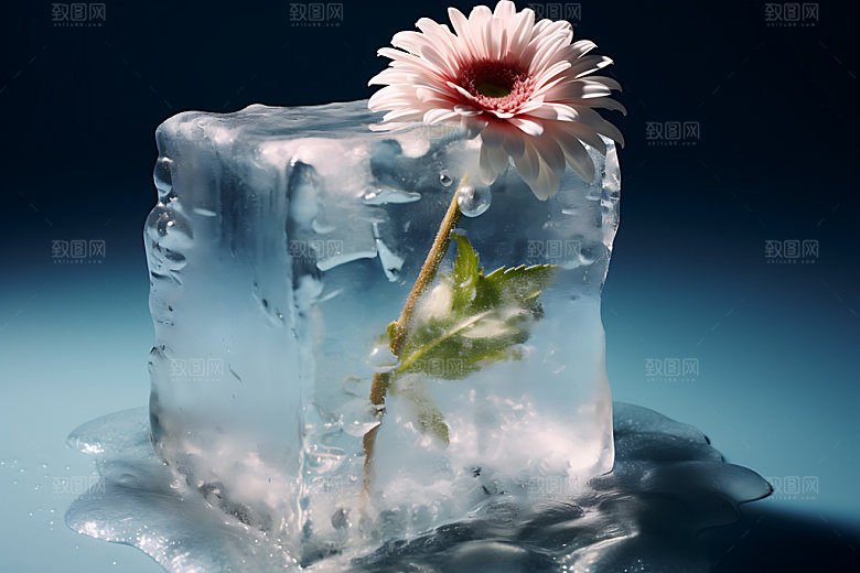 冰冻鲜花植物花朵摄影图