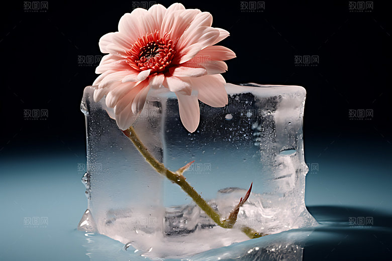 冰冻鲜花标本花朵摄影图