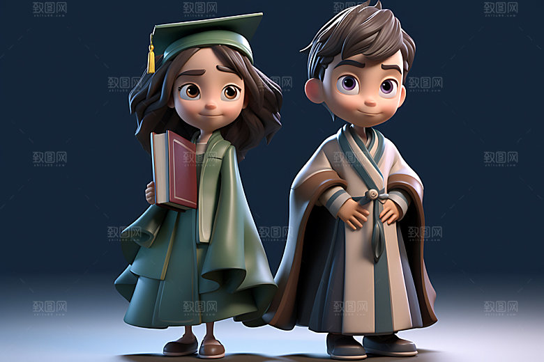 毕业生学士服毕业季模型