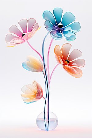 玻璃质感水晶花透明立体模型