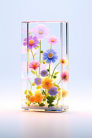 玻璃质感透明绚丽多彩立体模型