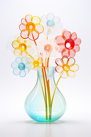 玻璃质感可爱花卉绚丽多彩立体模型