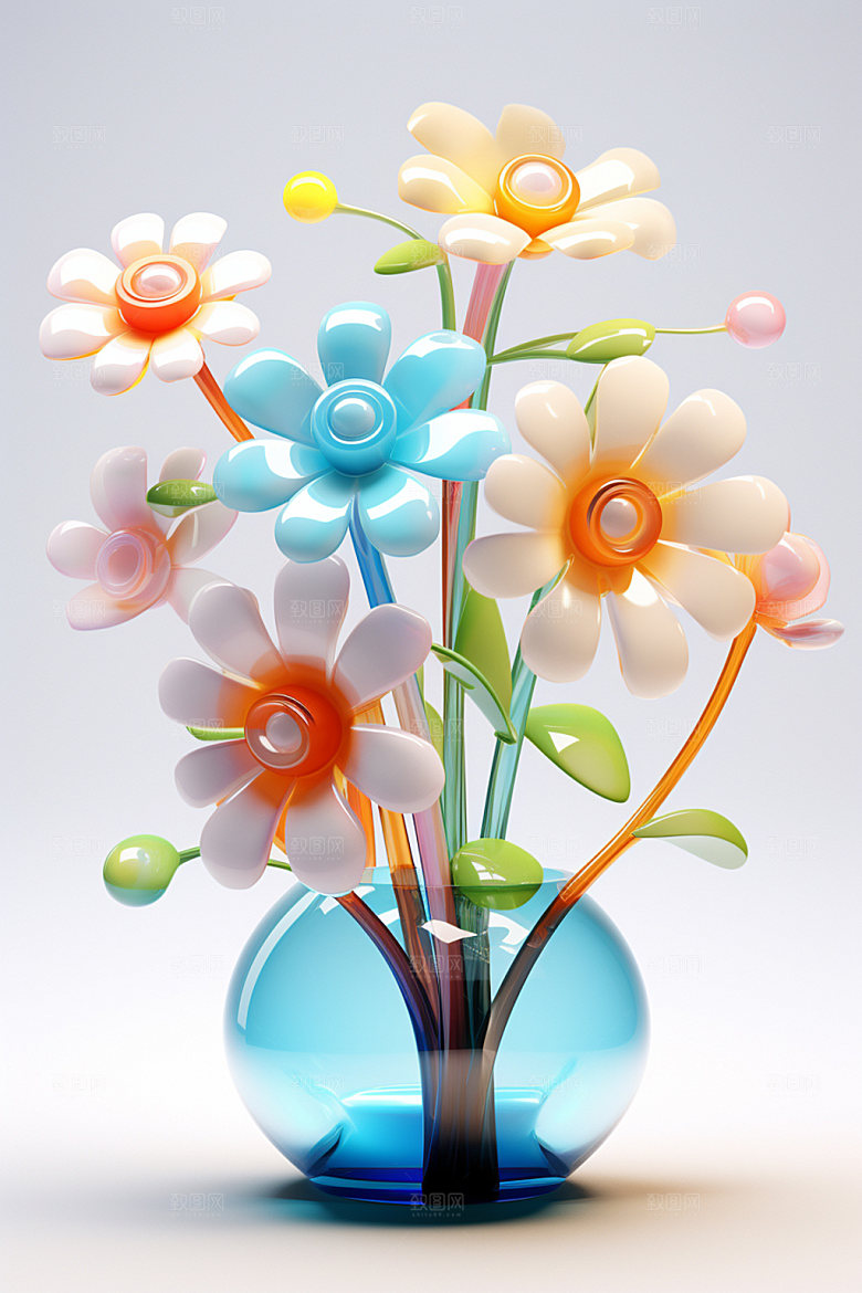 玻璃质感透明水晶花立体模型