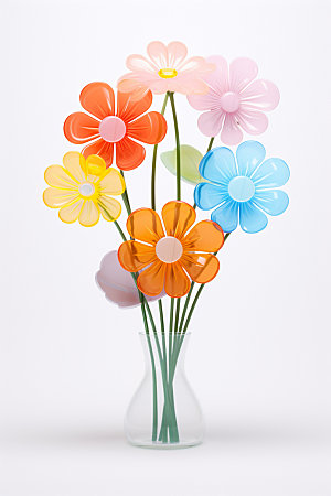 玻璃质感水晶花可爱花卉立体模型