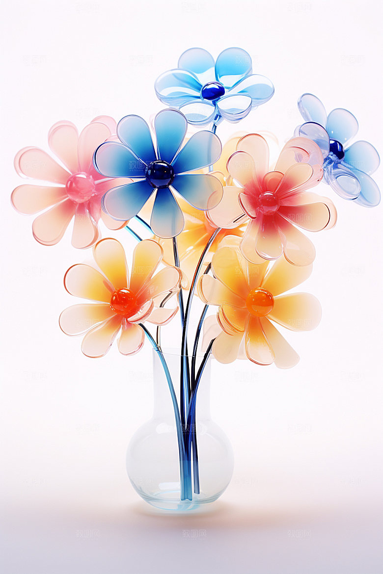 玻璃质感透明水晶花立体模型