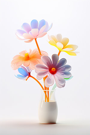 玻璃质感可爱花卉水晶花立体模型