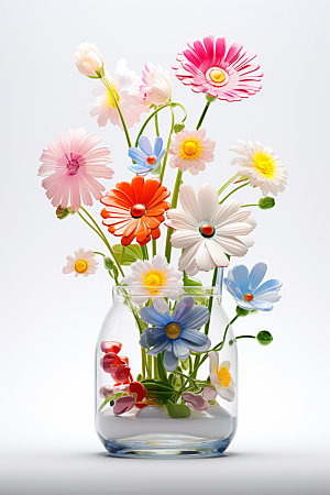 玻璃质感小清新可爱花卉立体模型