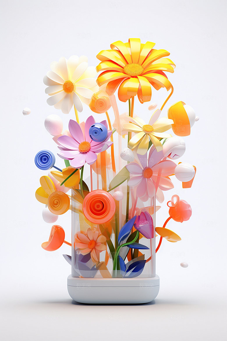 玻璃质感透明水晶花立体模型