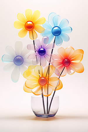 玻璃质感可爱花卉小清新立体模型