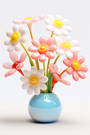 玻璃质感可爱花卉透明立体模型
