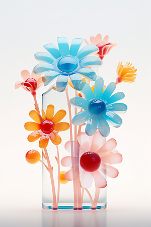 玻璃质感可爱花卉透明立体模型
