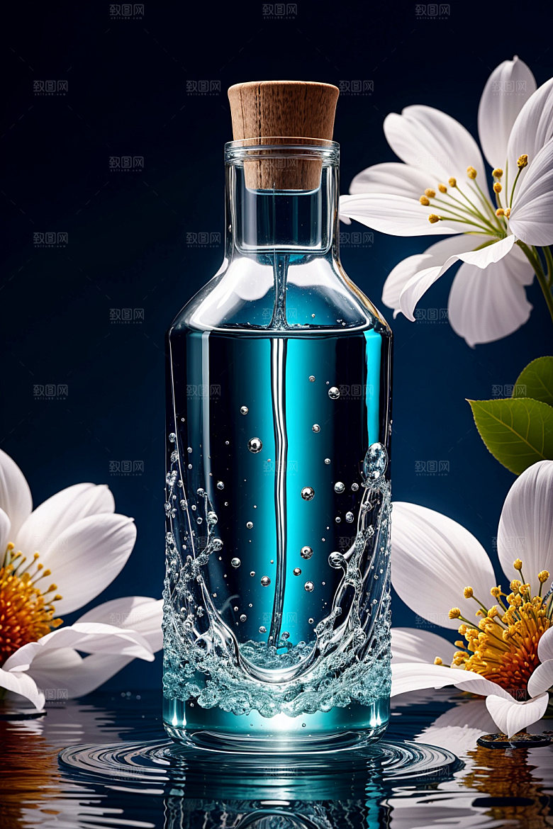 玻璃瓶香水瓶通透效果图