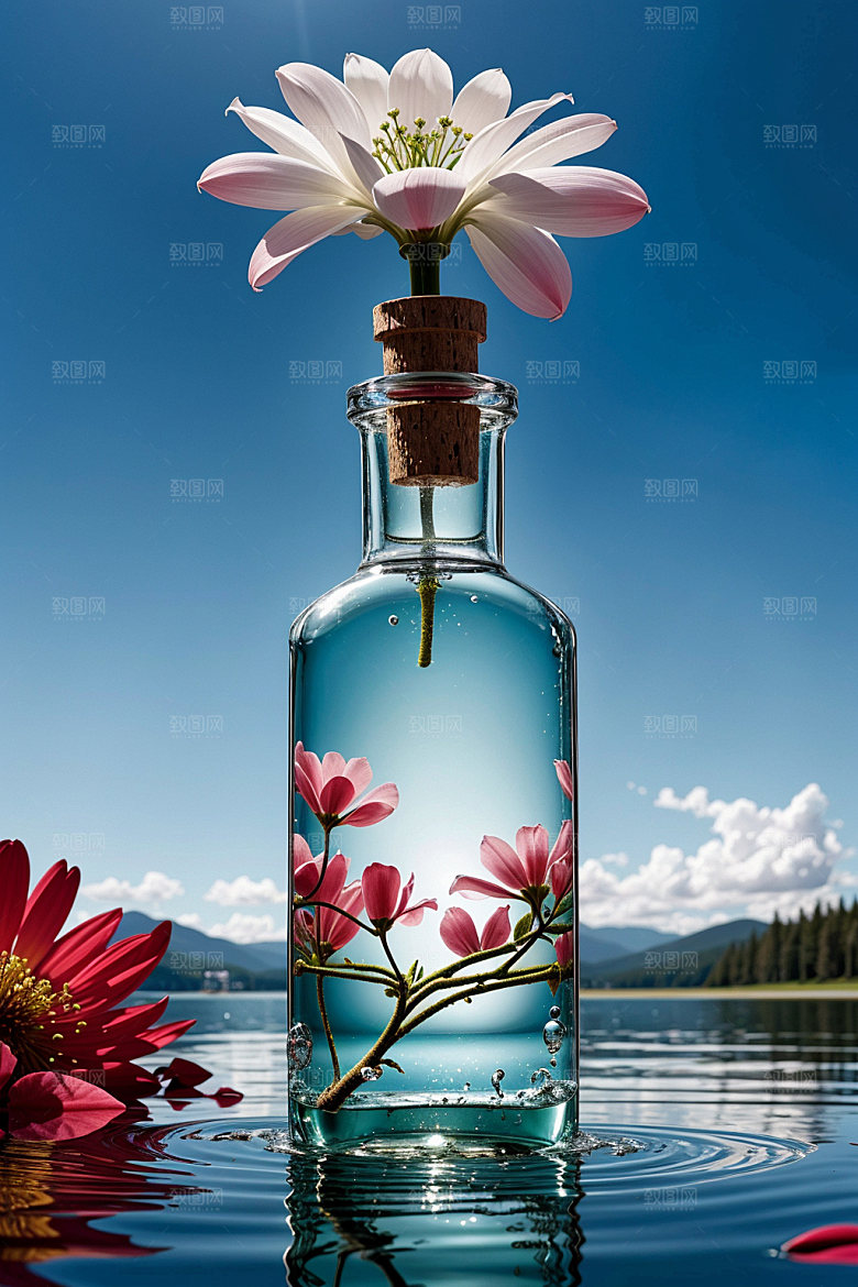 玻璃瓶通透自然背景效果图