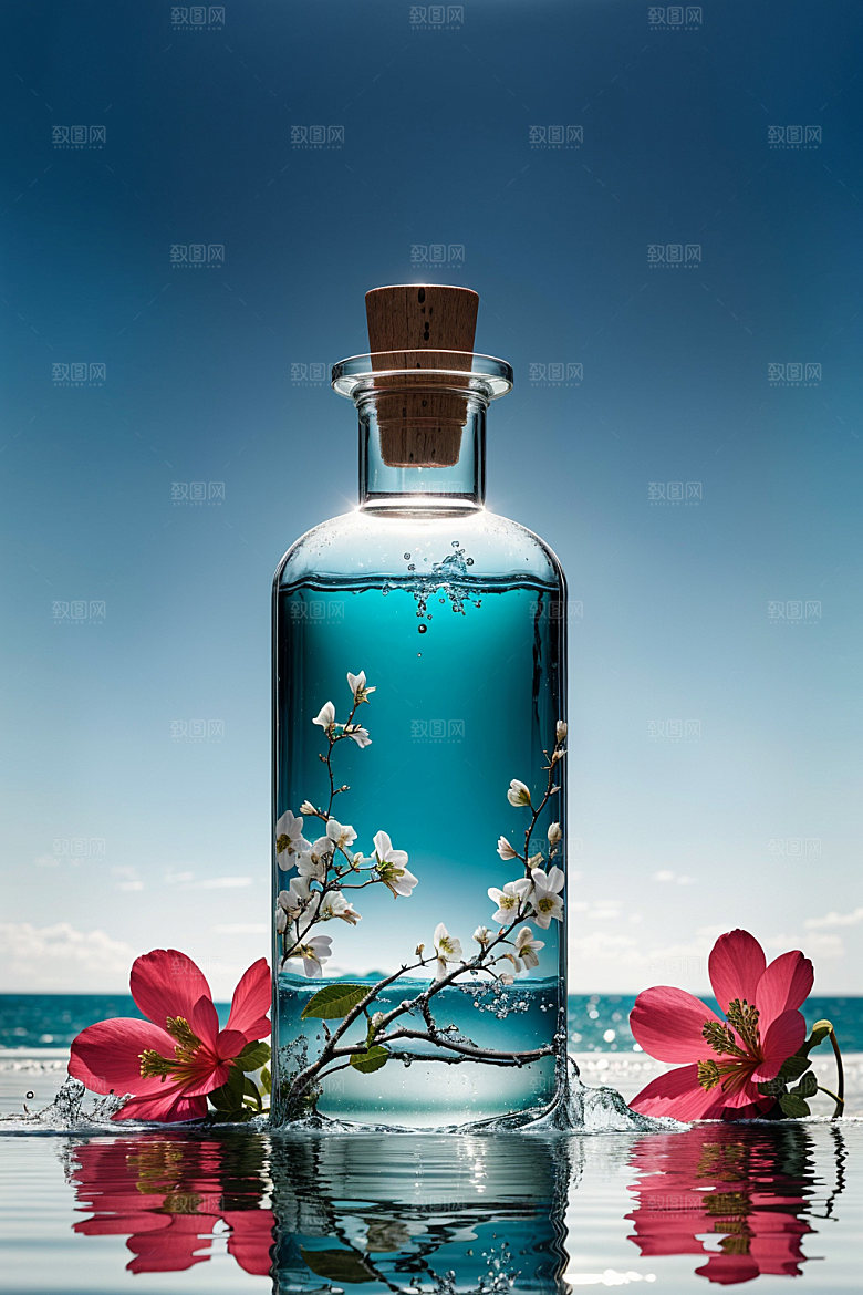 玻璃瓶商业自然背景效果图