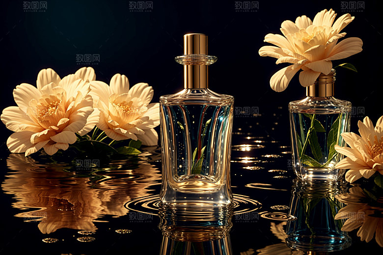 玻璃瓶自然背景香水瓶效果图
