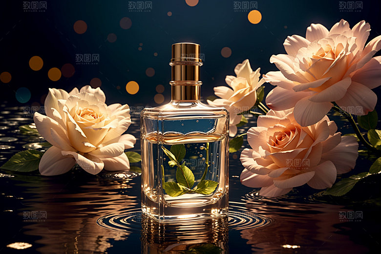 玻璃瓶自然背景香水瓶效果图