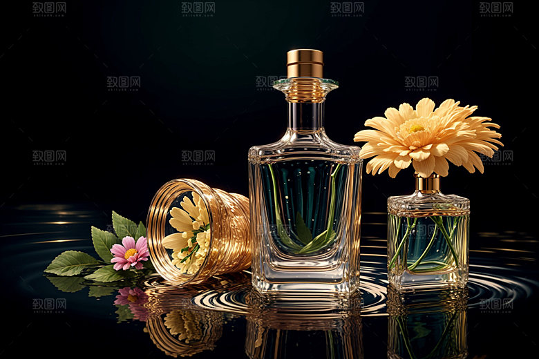 玻璃瓶自然背景大牌效果图
