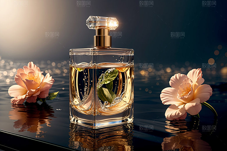 玻璃瓶香水瓶通透效果图