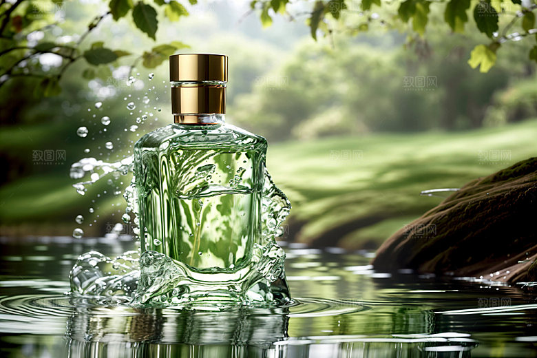 玻璃瓶自然背景香水瓶效果图