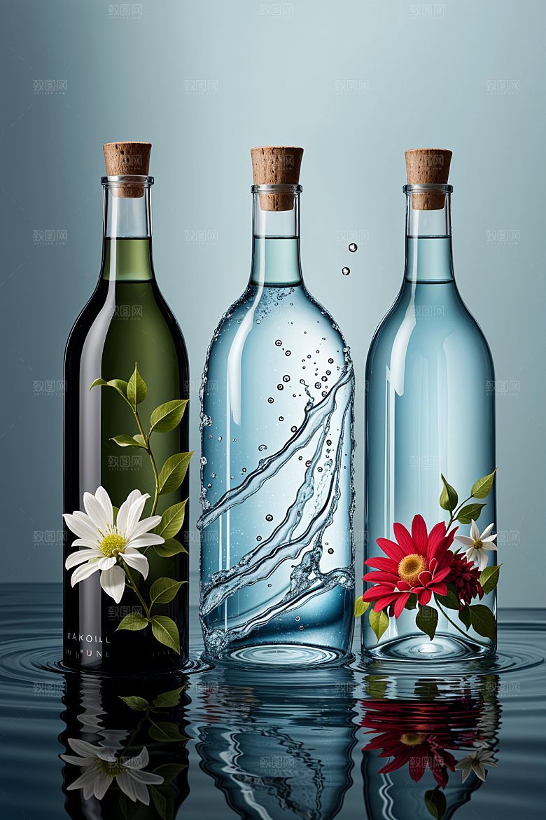 玻璃瓶模型自然背景效果图