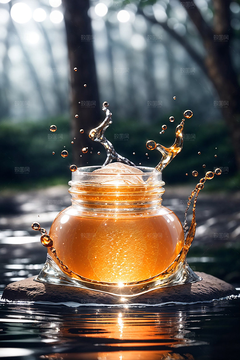 玻璃瓶通透自然背景效果图