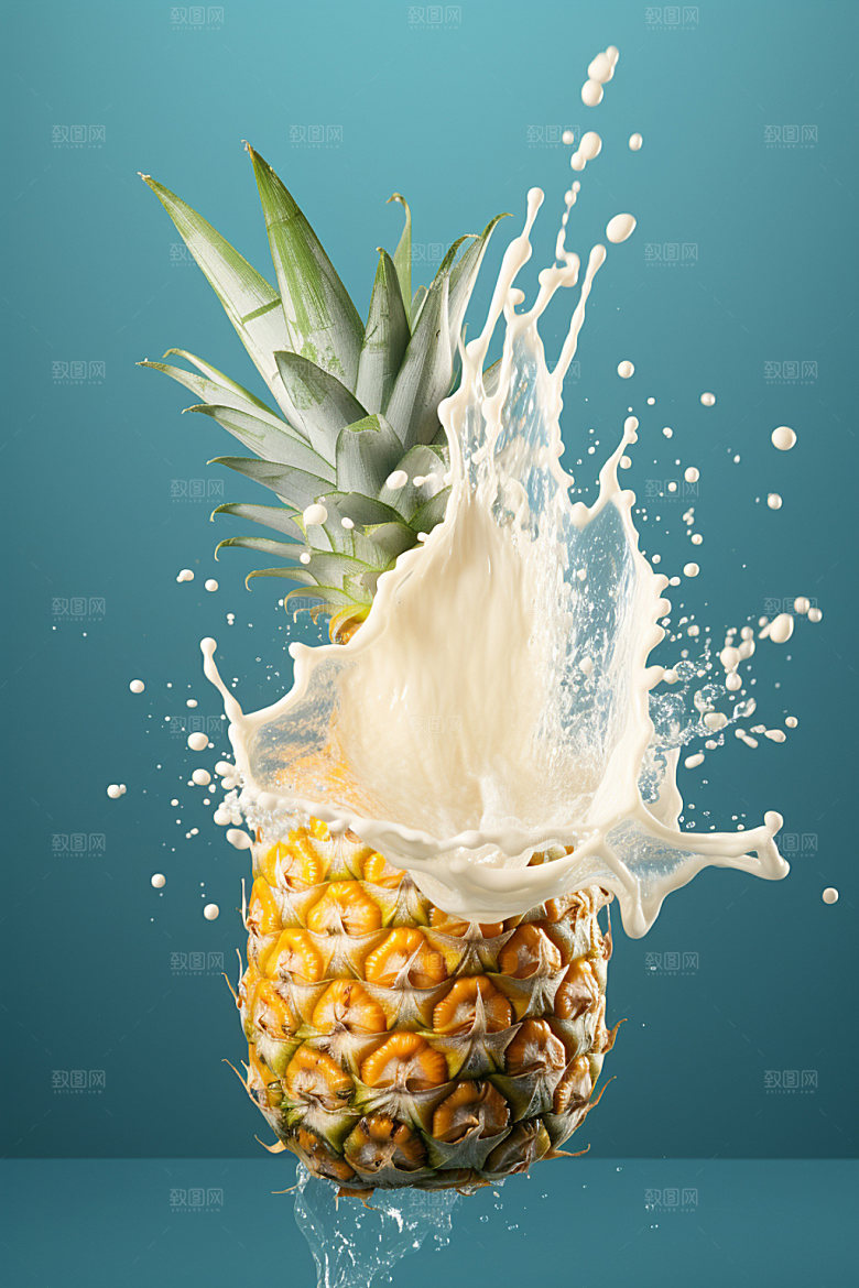 菠萝果汁水果果汁飞溅摄影图