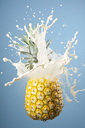 菠萝果汁创意菠萝牛奶摄影图