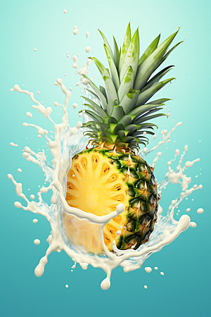 菠萝果汁果汁飞溅饮料摄影图